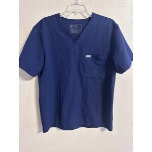 FIGS Technical Collection Scrub Top V-Neck Short Sleeve Blue Size L‎